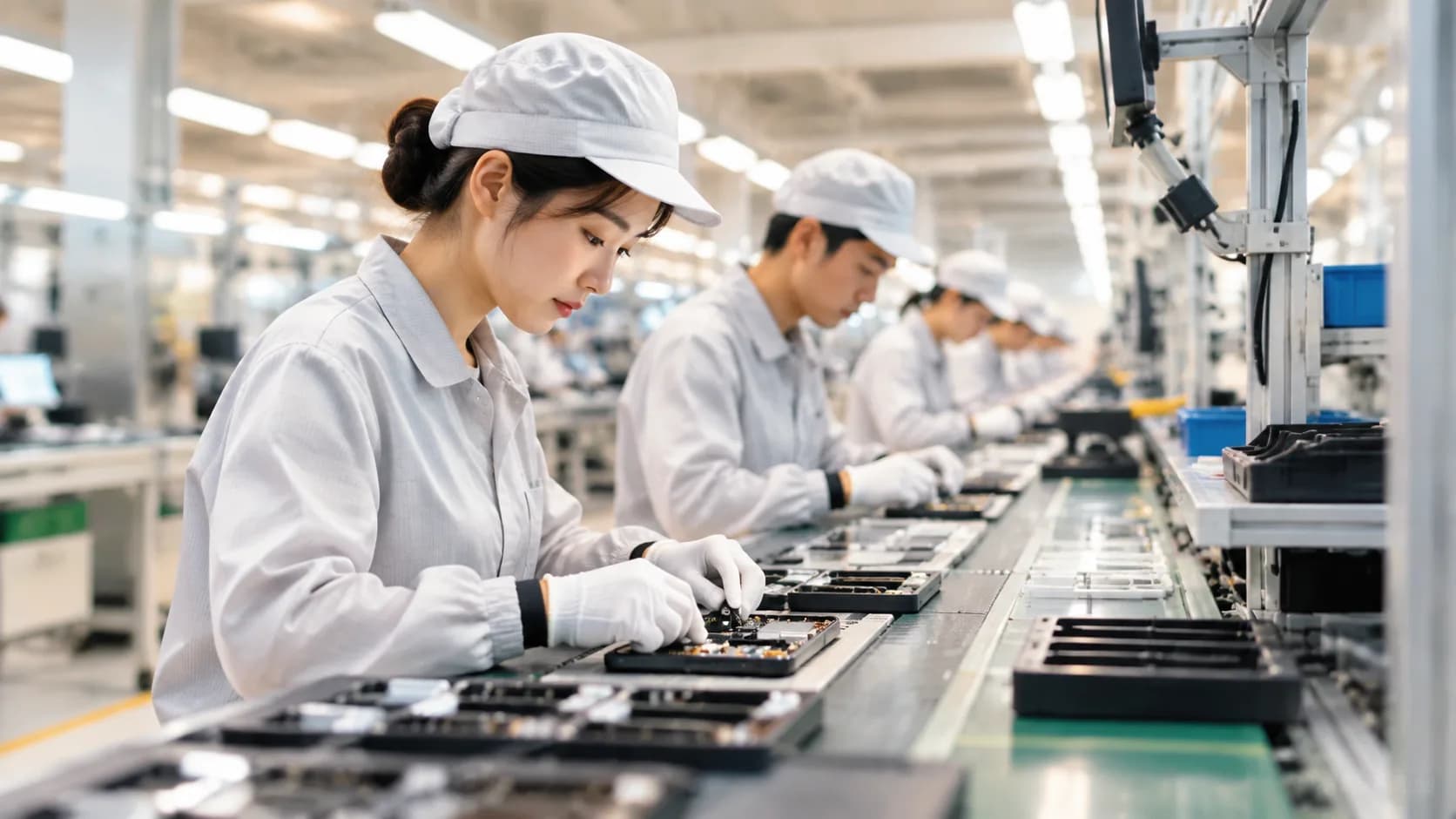 Conceptual visual of a modern consumer electronics assembly environment